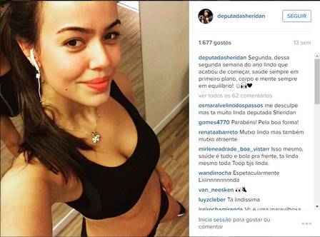 Shéridan posta regularmente fotos enquanto malha Foto: Reprodução / Instagram