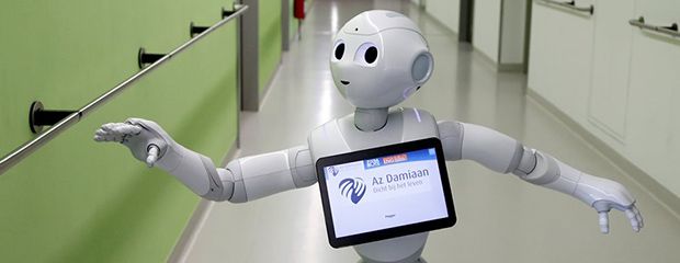 New recruit "Pepper" the robot, a humanoid robot designed to welcome and take care of visitors and patients, is seen at AZ Damiaan hospital in Ostend, Belgium June 16, 2016. REUTERS/Francois Lenoir