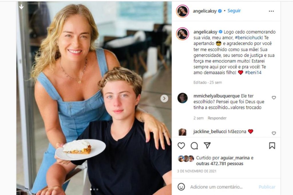 Angélica homenageando Benício pelo aniversário no Instagram