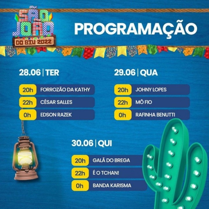 Programação do São João do Biu