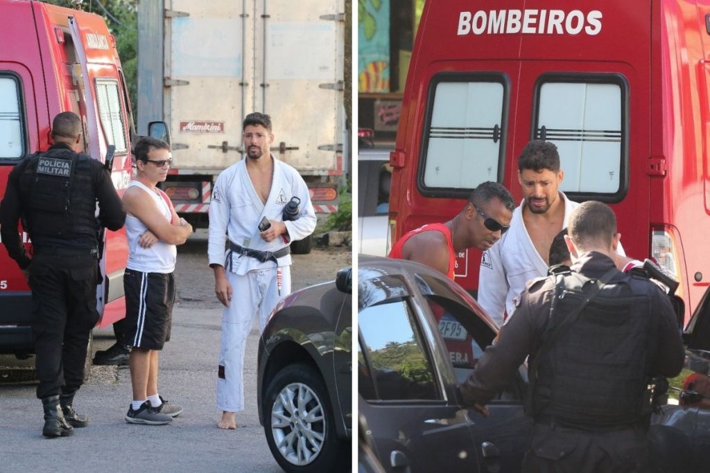 Cauã Reymond no carro do Corpo do Bombeiros após acidente