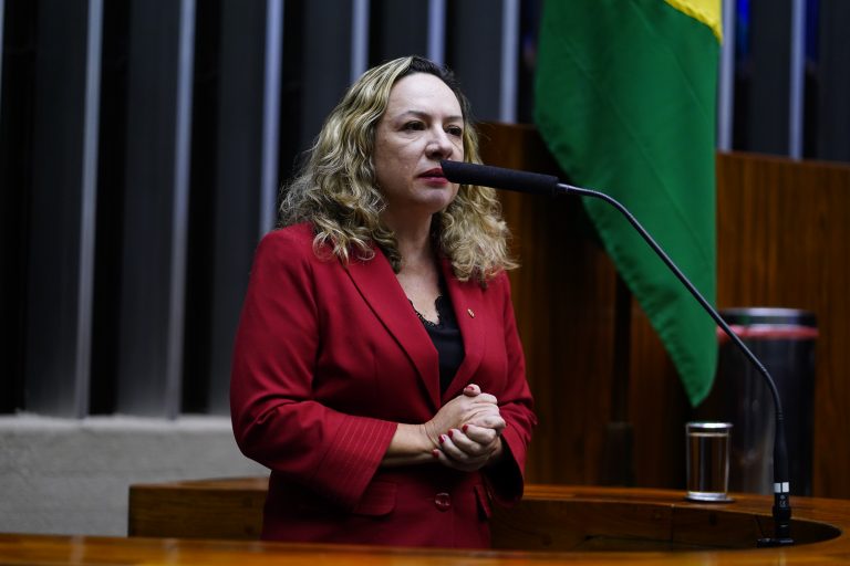 Deputada Delegada Adriana Accorsi fala ao microfone