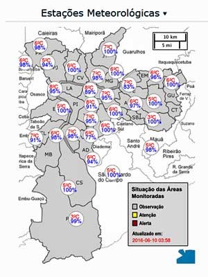 Mapa das estações meteorológicas do CGE. 
