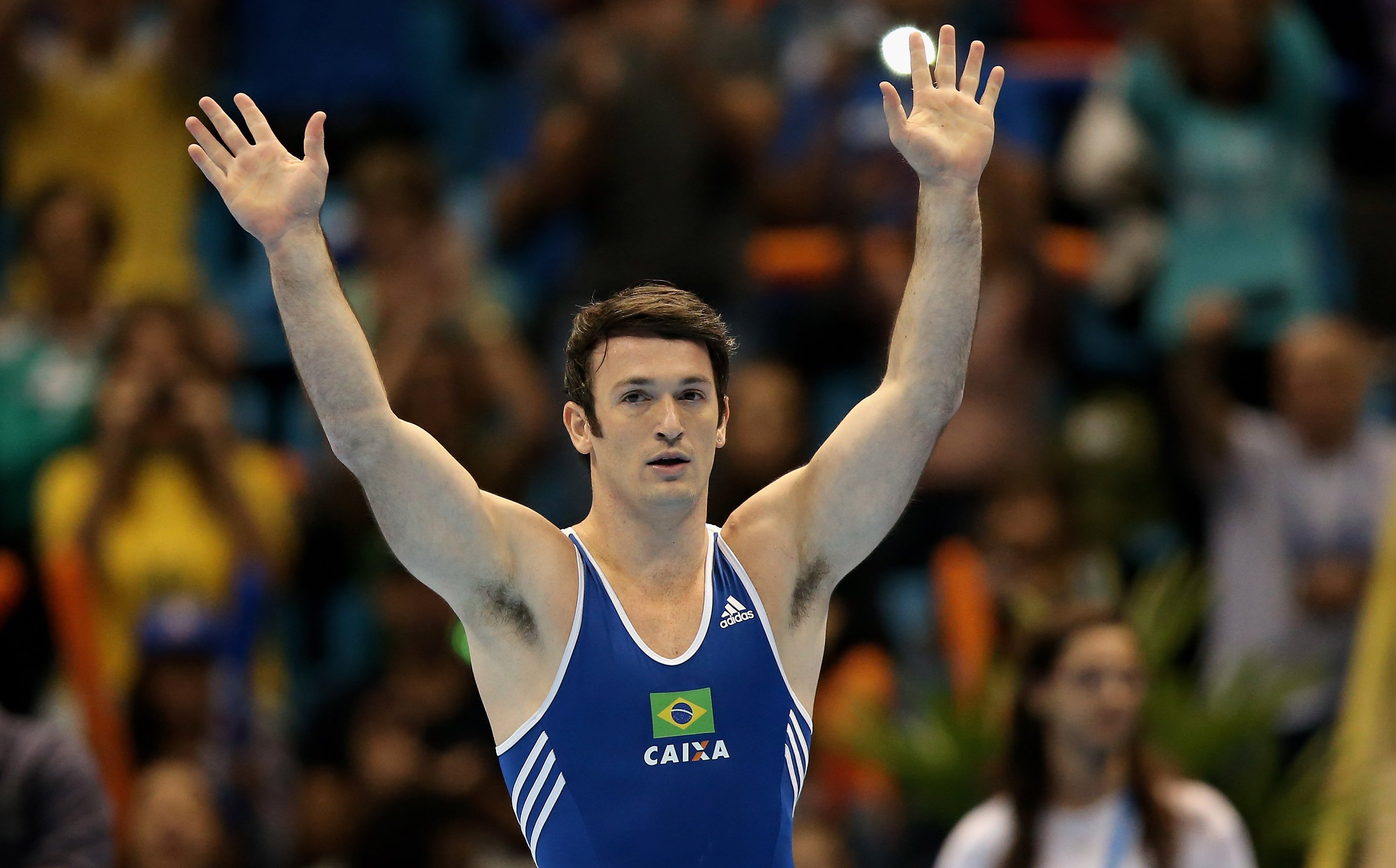 SAO PAULO, BRAZIL - MAY 03: Diego Hypolito of Brazil competes on the Floor during day two of the Gymnastics World Challenge Cup Brazil 2015 at Ibirapuera Gymnasium on May 3, 2015 in Sao Paulo, Brazil. (Photo by Friedemann Vogel/Getty Images)
