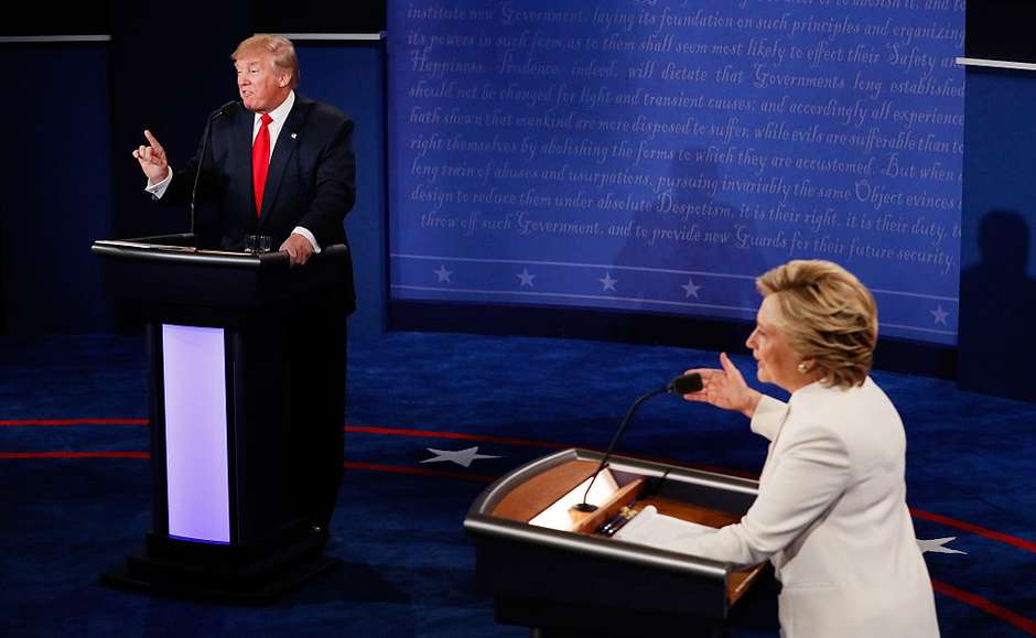 during the third U.S. presidential debate at the Thomas & Mack Center on October 19, 2016 in Las Vegas, Nevada. Tonight is the final debate ahead of Election Day on November 8.