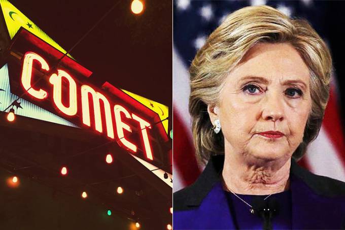 A pizzaria Comet Ping Pong e a democrata Hillary Clinton (Reprodução/Instagram - Carlos Barria/Reuters)