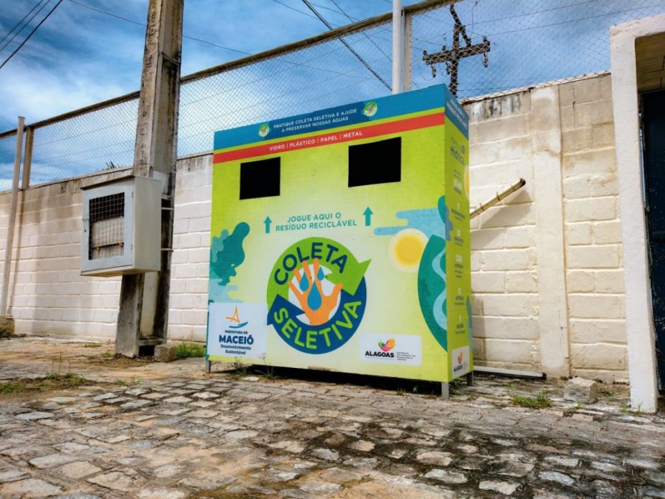 Ponto de coleta seletiva instalado na Sedet. Foto: Ascom/Sedet