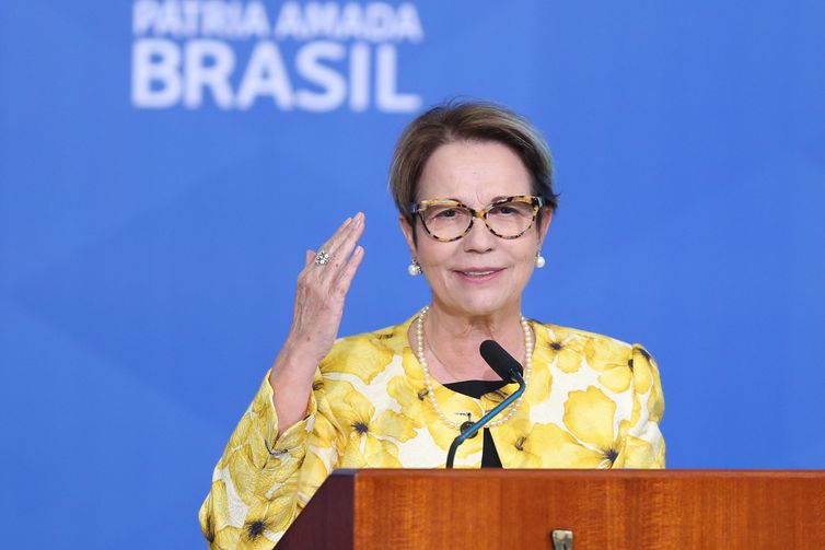 A ministra da Agricultura, Pecuária e Abastecimento, Tereza Cristina , durante lançamento do Plano Safra 2021/22 no Palácio do Planalto.