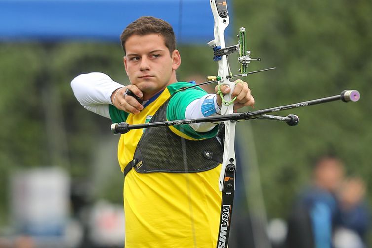 Marcus D'Almeida (Brasil), na semifinal do individual do arco recurvo no tiro com arco dos Jogos Pan-Americanos Lima 2019. Local: Villa Maria del Triunfo, em Lima (Peru). Data: 11.08.2019.