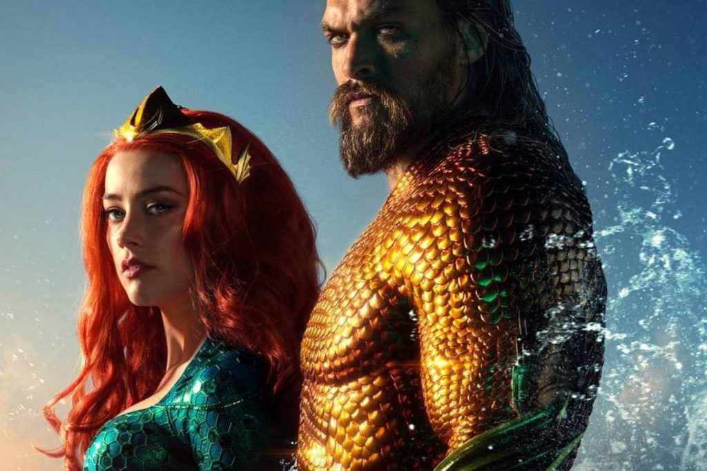 mera (amber heard) e aquaman (jason momoa) juntos em pôster