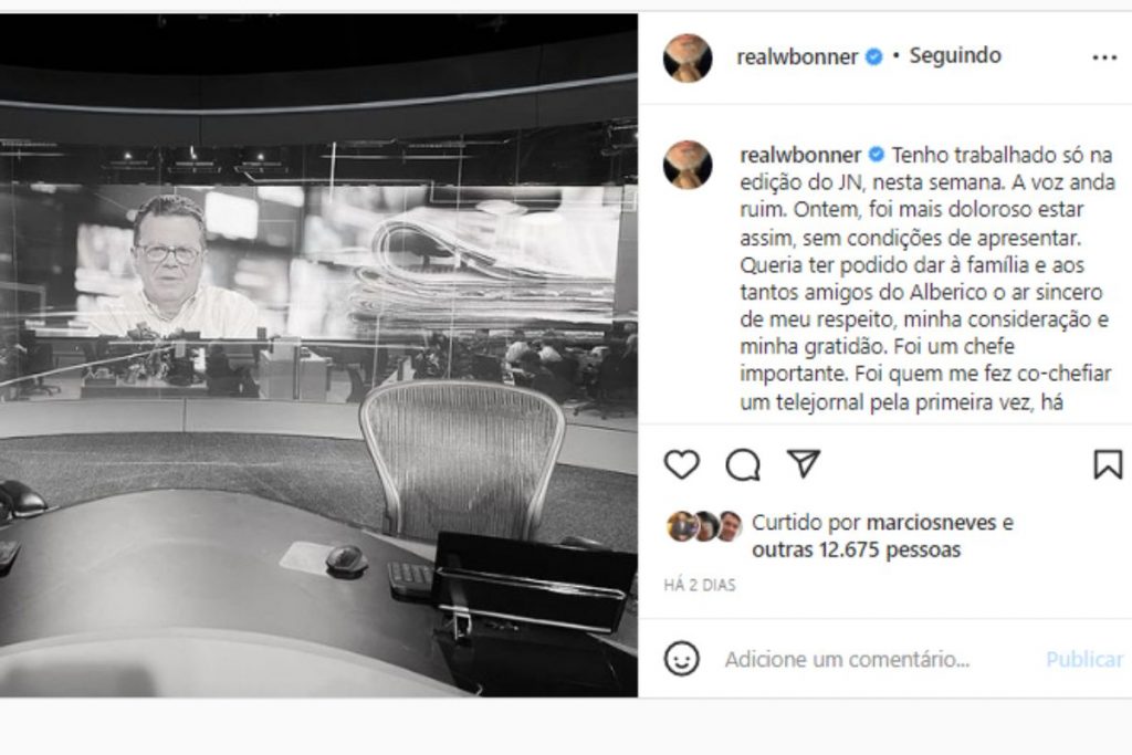 william bonner anunciando afastamento temporário do jornal nacional no instagram