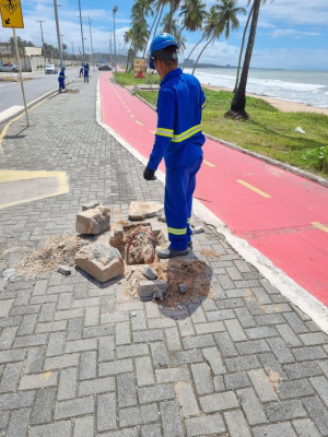 Técnicos da Sima repuseram cabos de energia na Avenida Litorânea, em Jacarecica. Foto: Sima